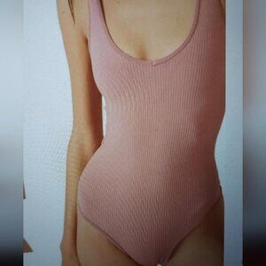 Ribbed Lounge Bodysuit Free People Intimately Soft Pink Casual Lounge Minimalist